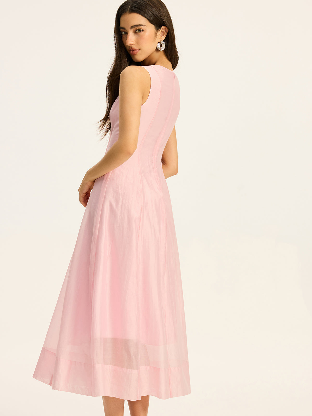 Semi-Sheer Tencel Pleated Sleeveless Midi Dress-Massicos