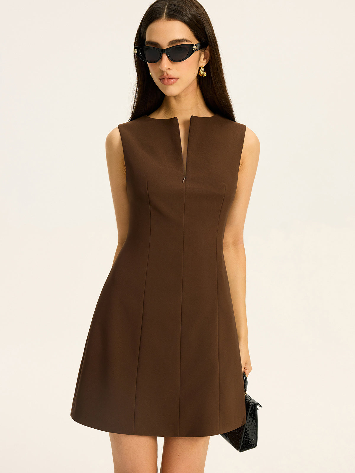 Zip-Front Neckline Mini Dress-Massicos
