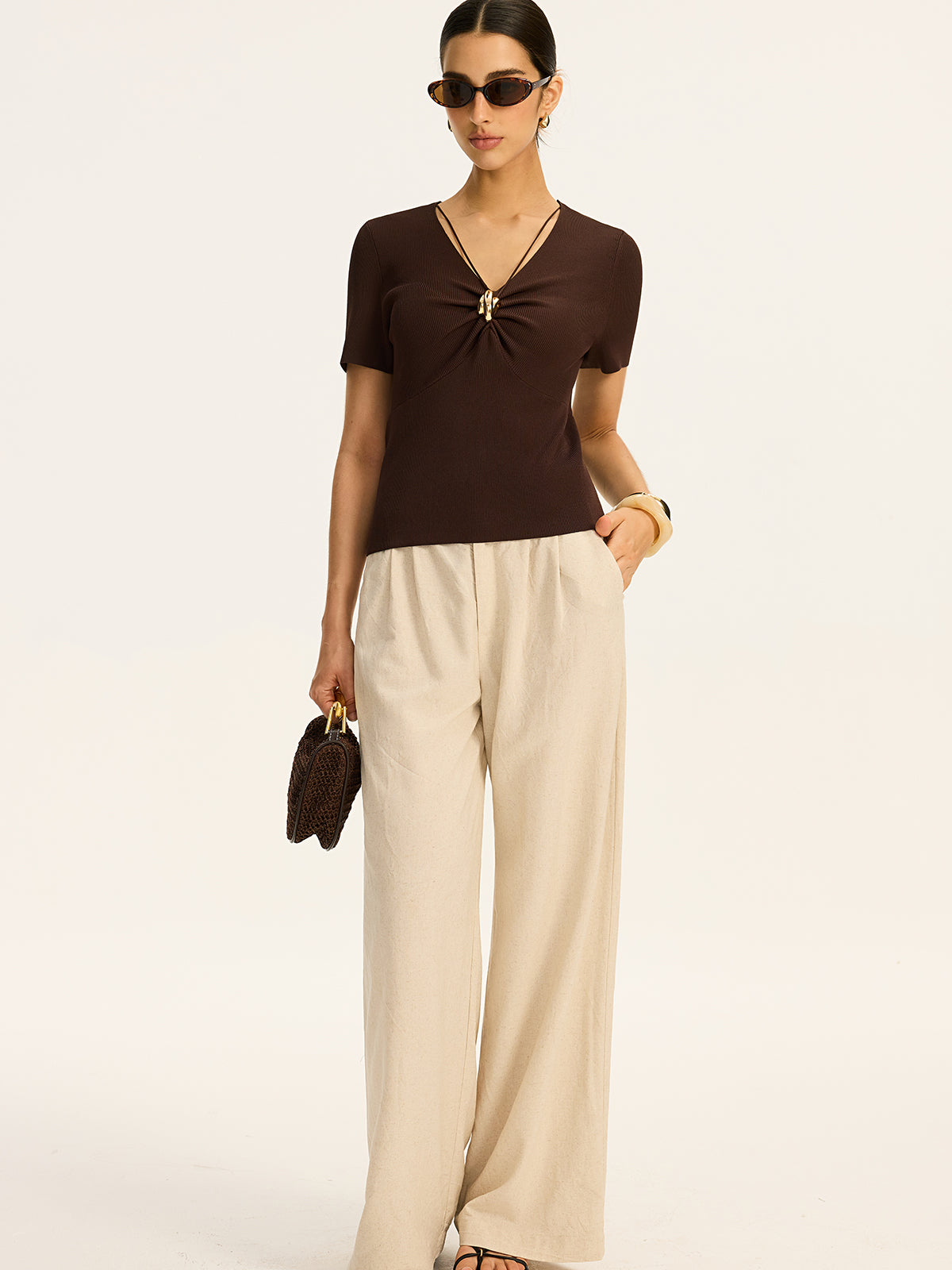 Metal Detail Ribbed Knit Top-Massicos