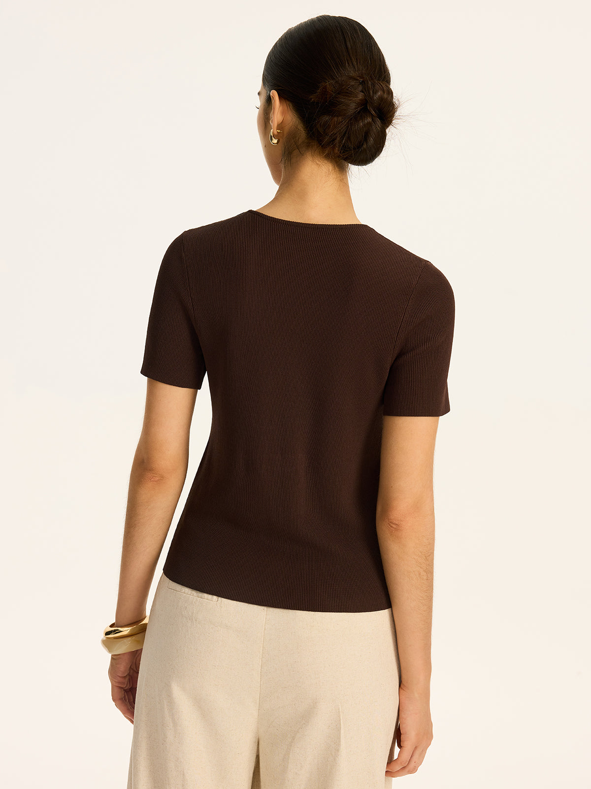 Metal Detail Ribbed Knit Top-Massicos