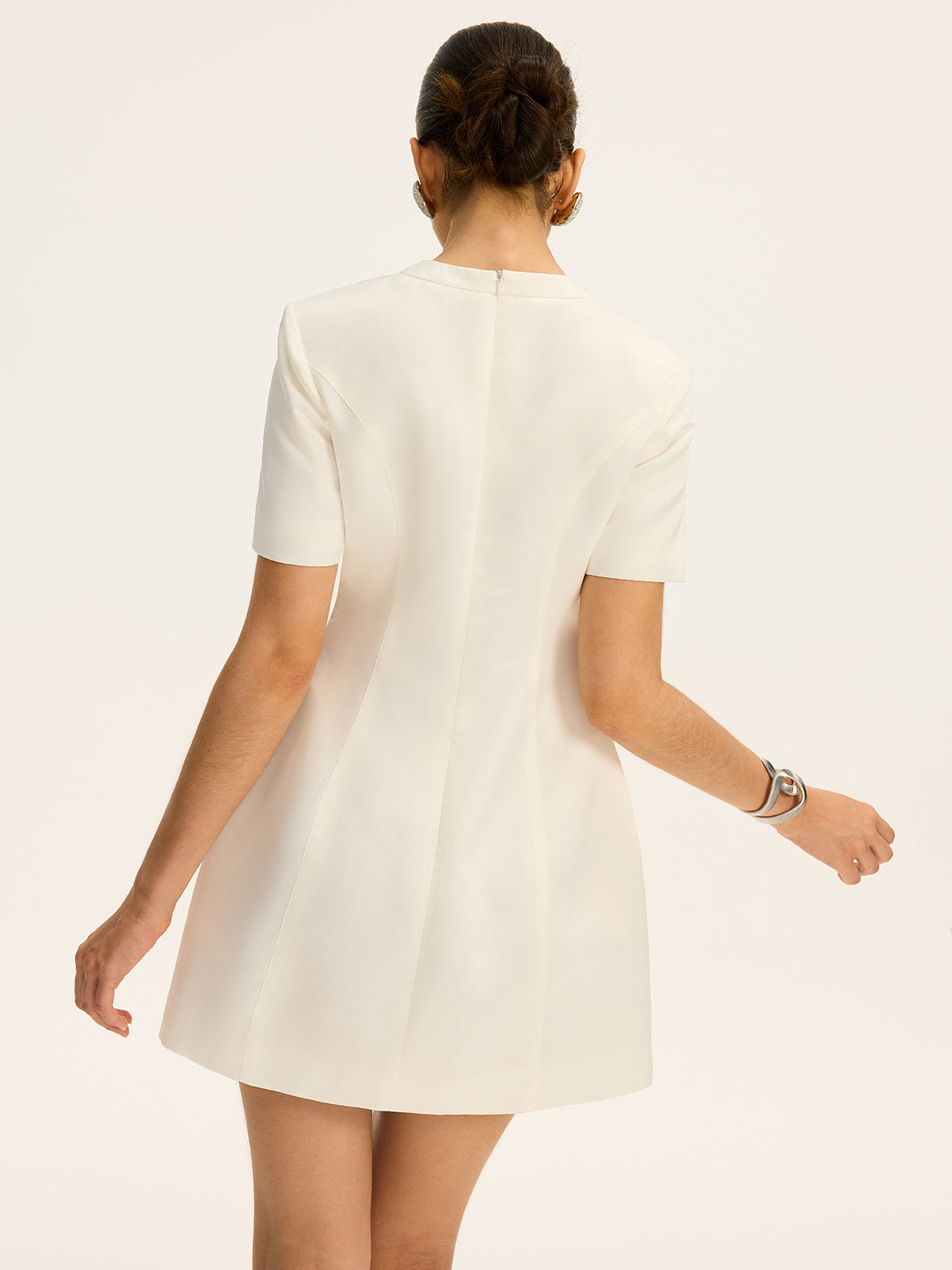 Short-Sleeved  Waist-Cinching Mini Dress with Decor Pockets-Massicos