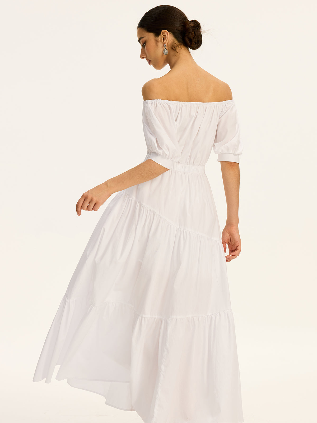 Cotton Off-Shoulder Short-Sleeve Maxi Dress-Massicos