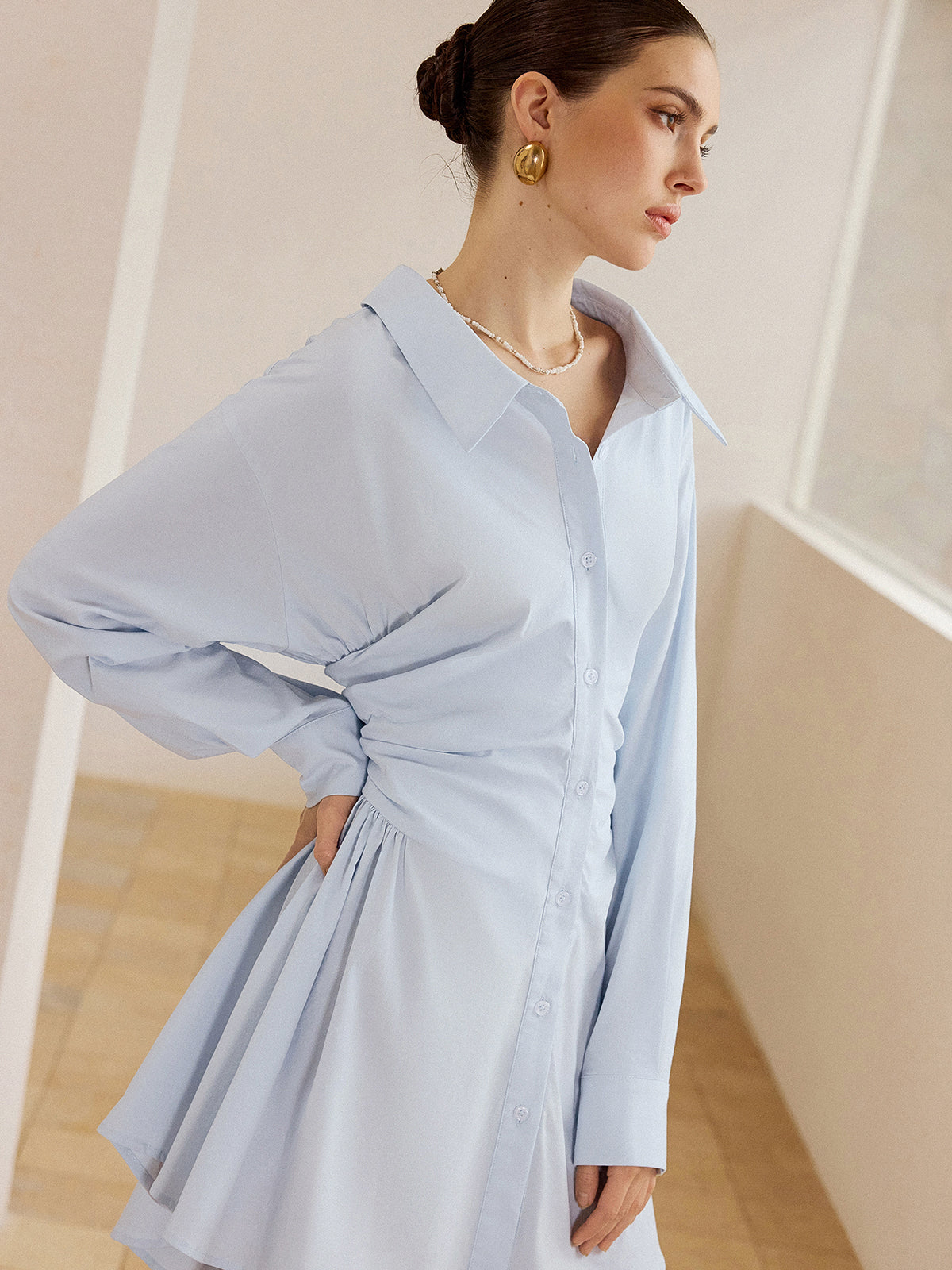 Pleated Shirt Mini Dress-Massicos