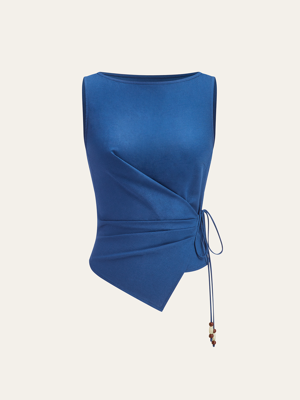 Asymmetric Wrap-Tie Sleeveless Top with Beaded String-Massicos