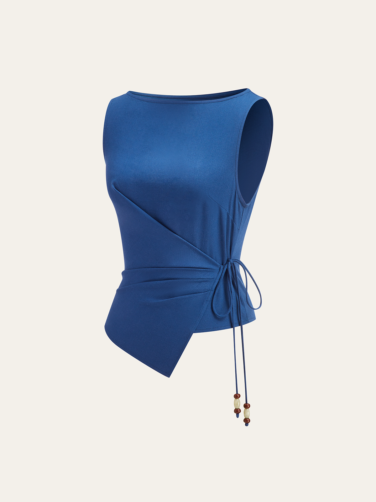 Asymmetric Wrap-Tie Sleeveless Top with Beaded String-Massicos
