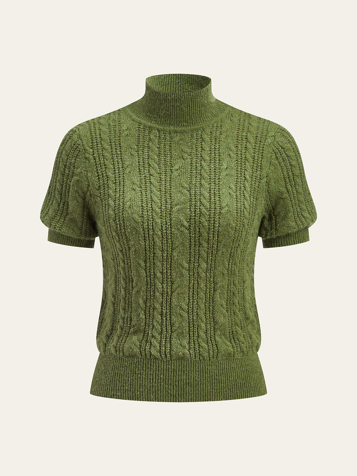 Cable-Knit Mock Neck Short-Sleeve Sweater Top-Massicos
