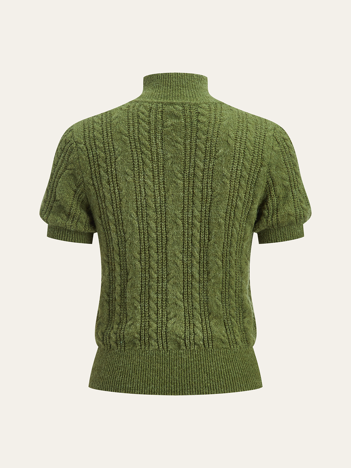 Cable-Knit Mock Neck Short-Sleeve Sweater Top-Massicos