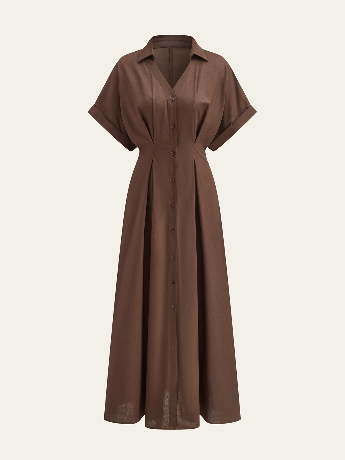 Pleated Button-Front Shirt Dress-Massicos