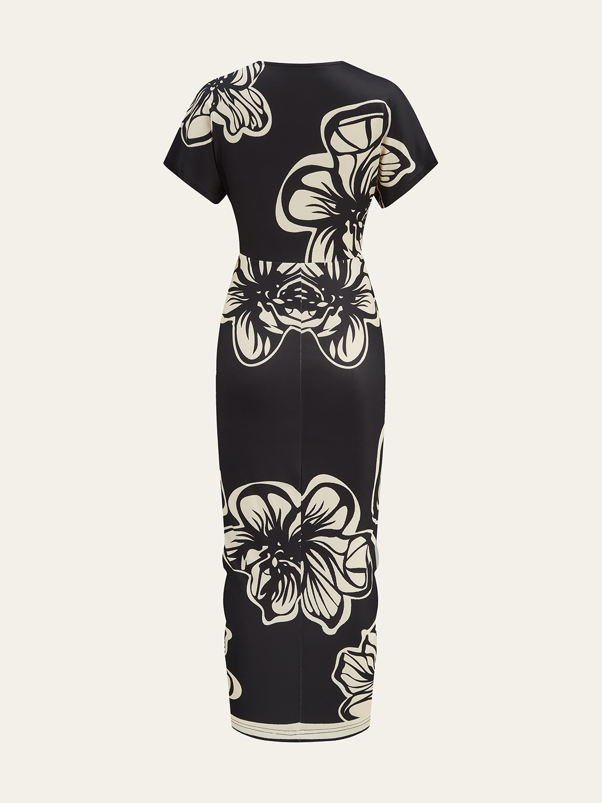 Floral Printed Ruched Deep V-Neck Midi Dress-Massicos