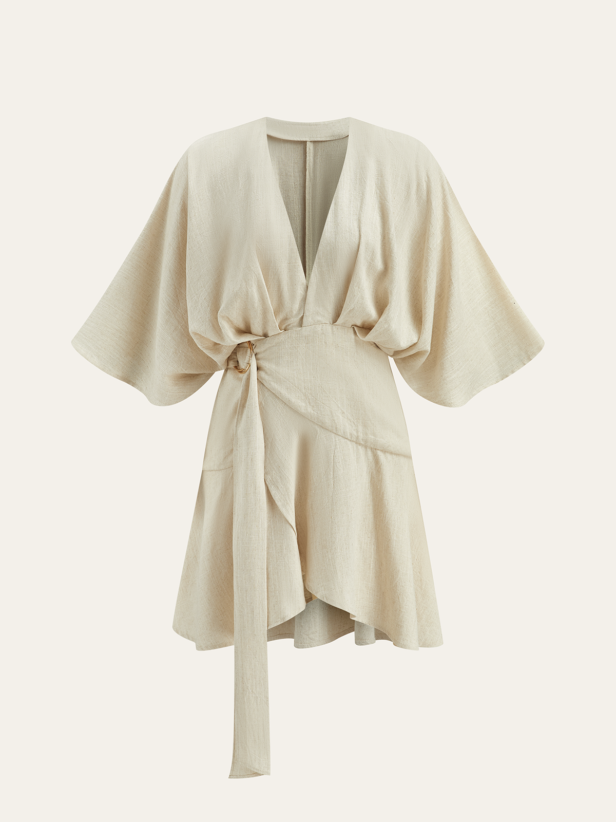 Cotton & Linen Kimono Sleeve Wrap Dress-Massicos