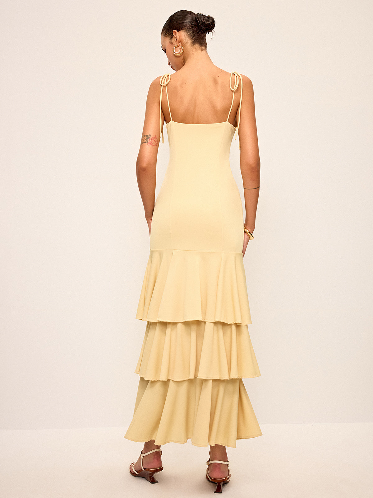Tie-Strap Shoulder Tiered Maxi Dress-Massicos