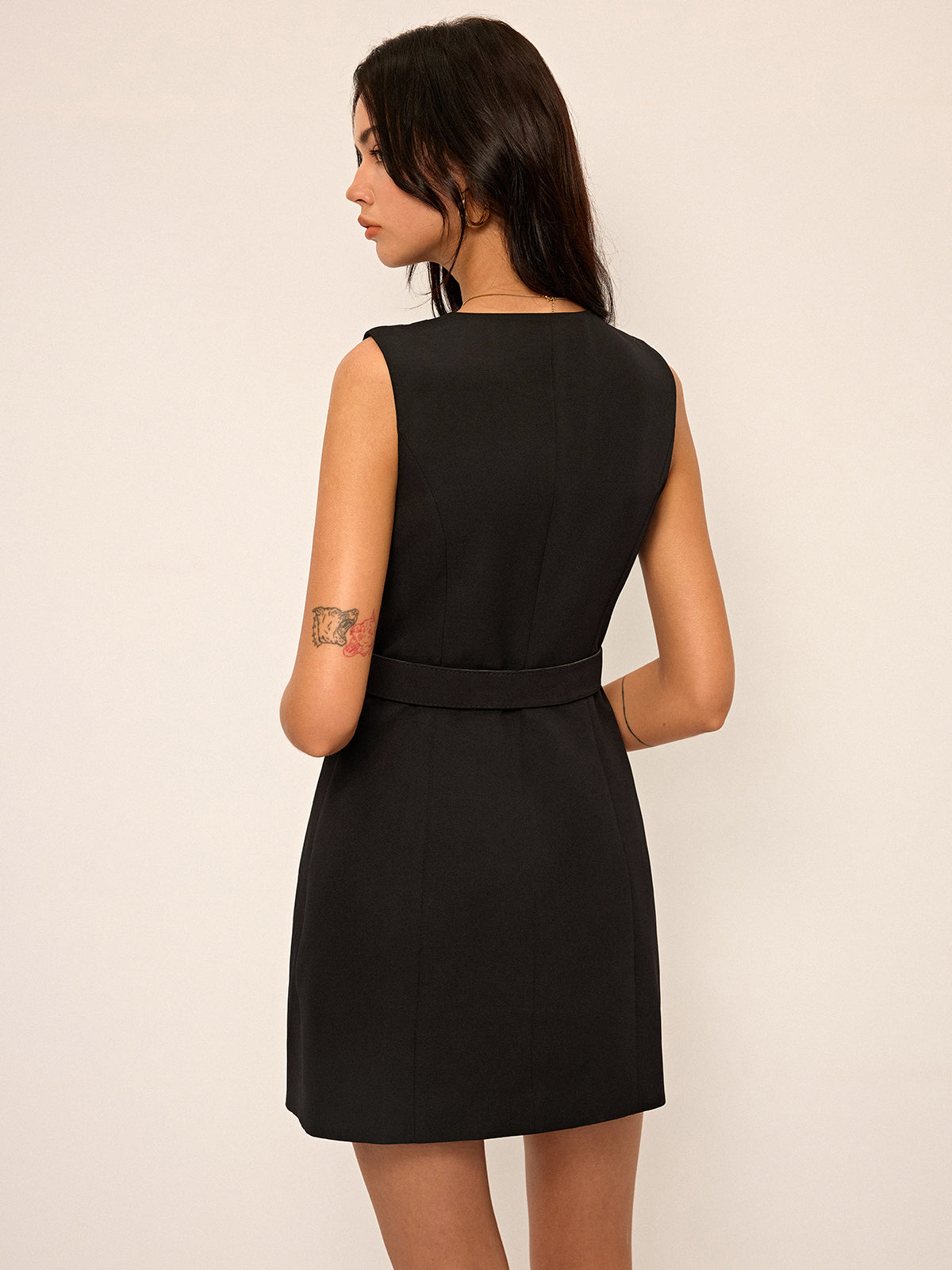 Sleeveless Wrap Mini Dress with Metal Buckle Belt-Massicos