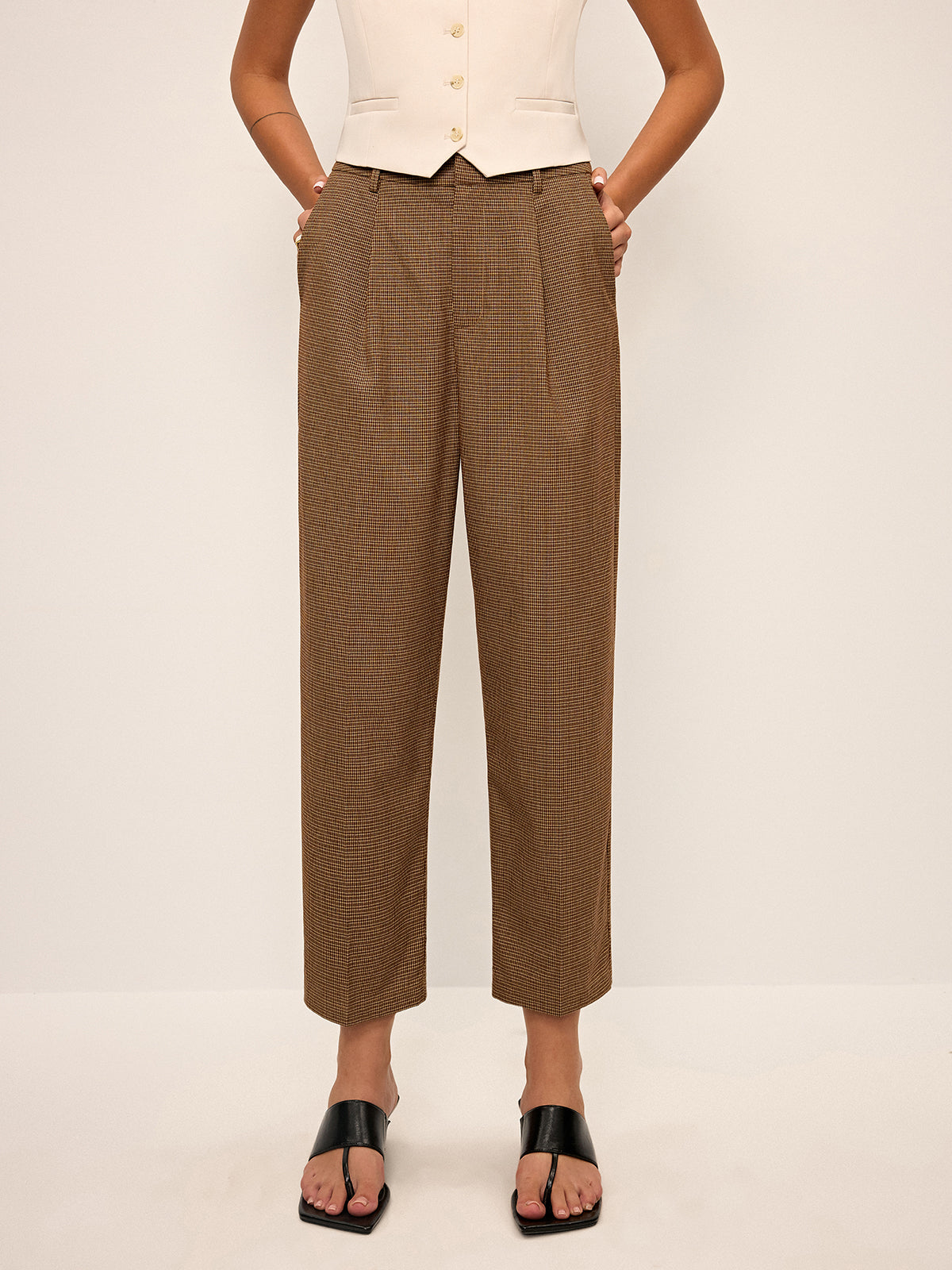 Houndstooth Cropped Pants-Massicos
