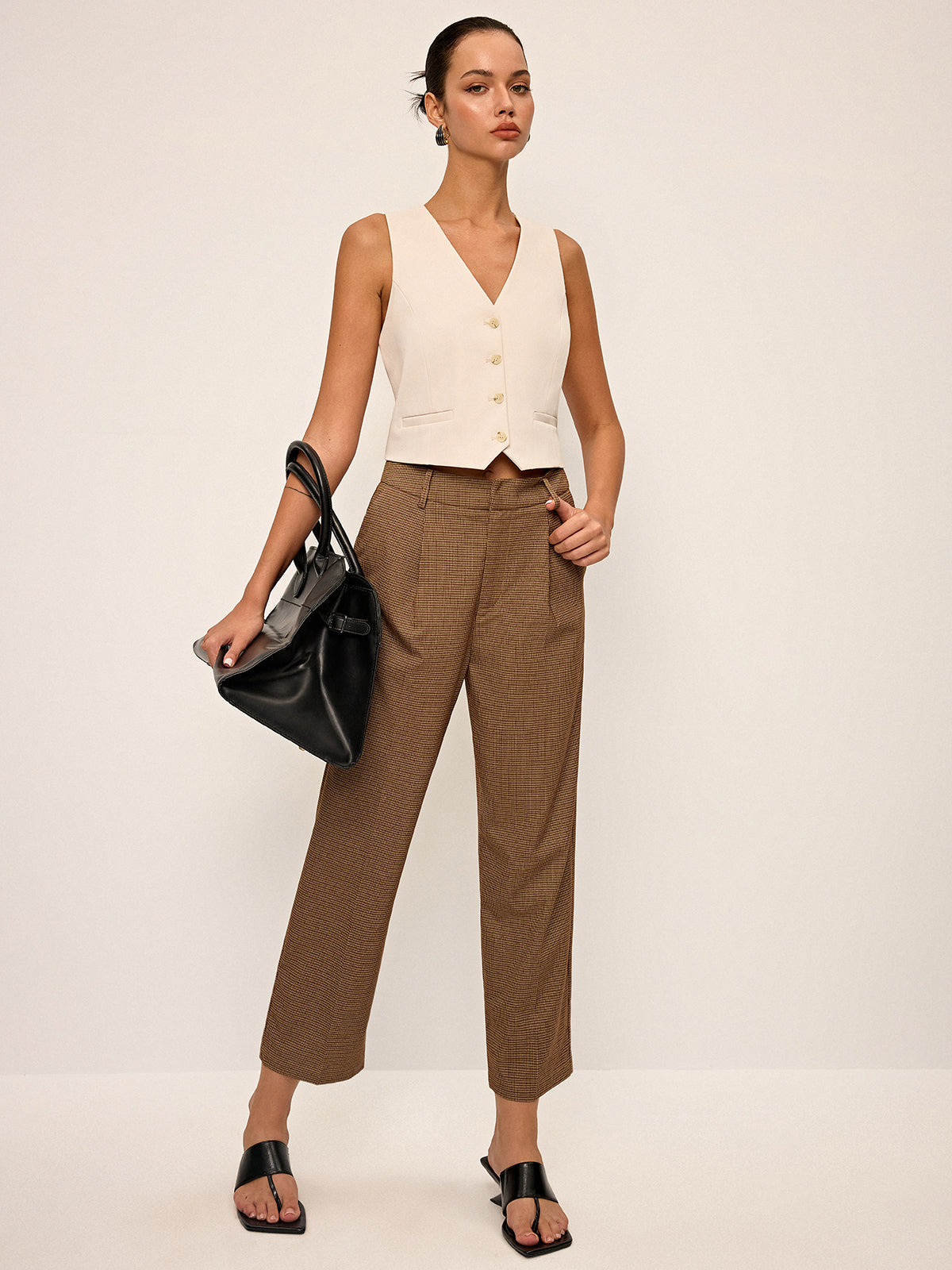 Houndstooth Cropped Pants-Massicos