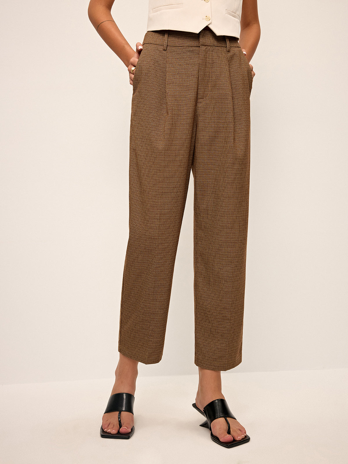 Houndstooth Cropped Pants-Massicos