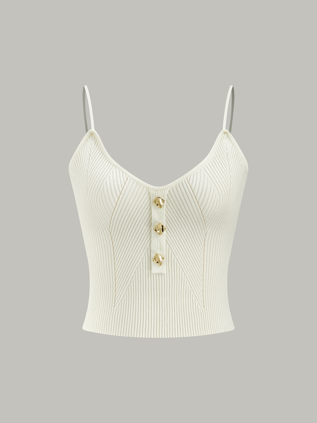 Ribbed Knit Metal Button Cami Top-Massicos