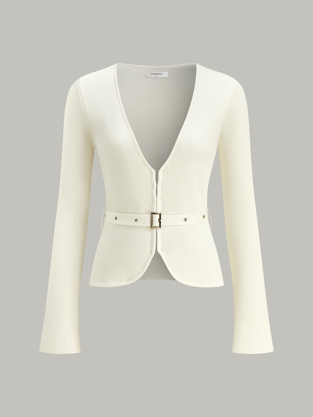 Belted V-Neck Knit Cardigan-Massicos