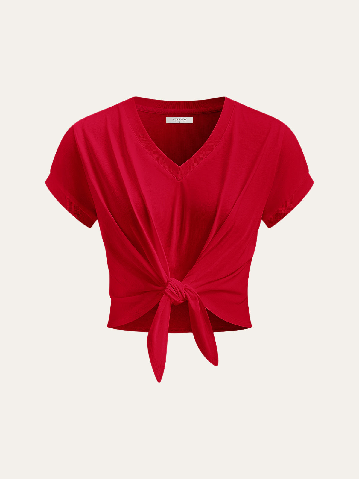 Knot Front V-Neck T-Shirt-Massicos