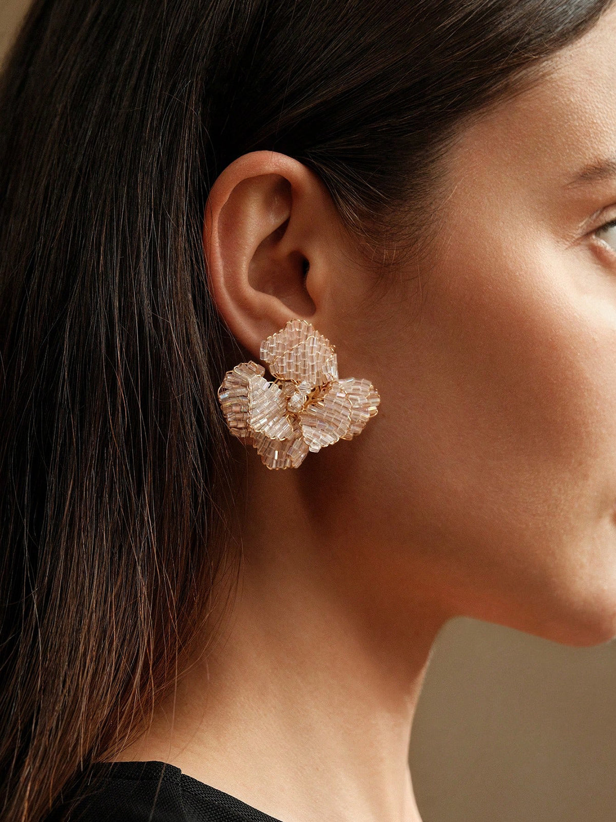 Beaded Flower-Shaped Statement Earrings-Massicos