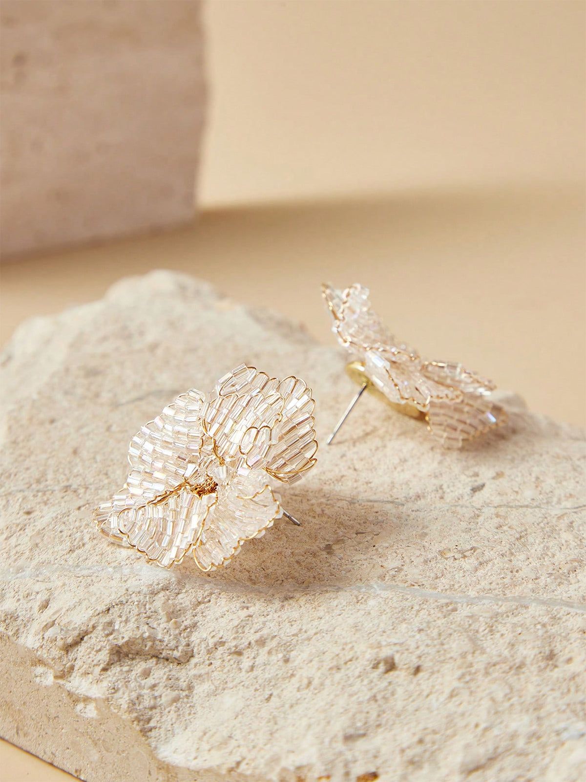 Beaded Flower-Shaped Statement Earrings-Massicos