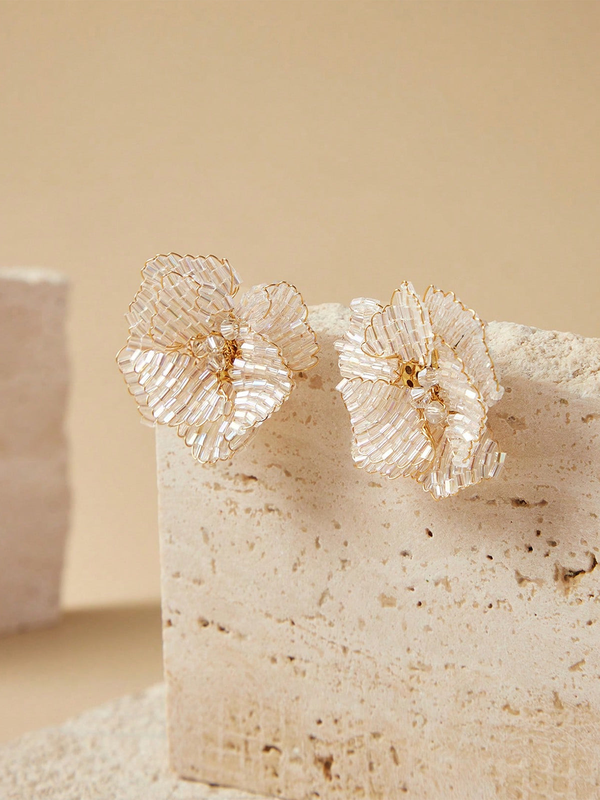 Beaded Flower-Shaped Statement Earrings-Massicos