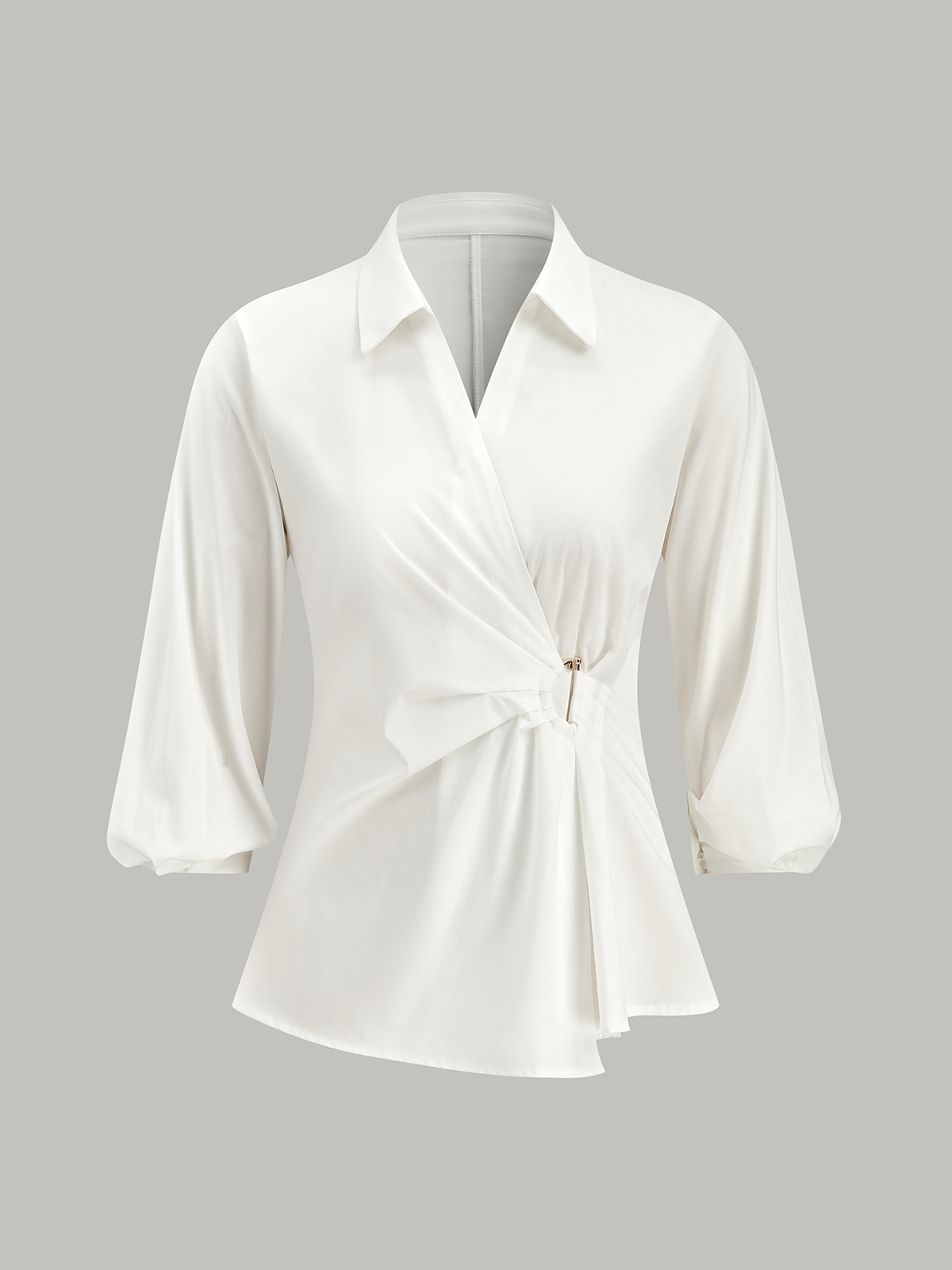 Asymmetric Wrap Shirt with Metal Buckle-Massicos