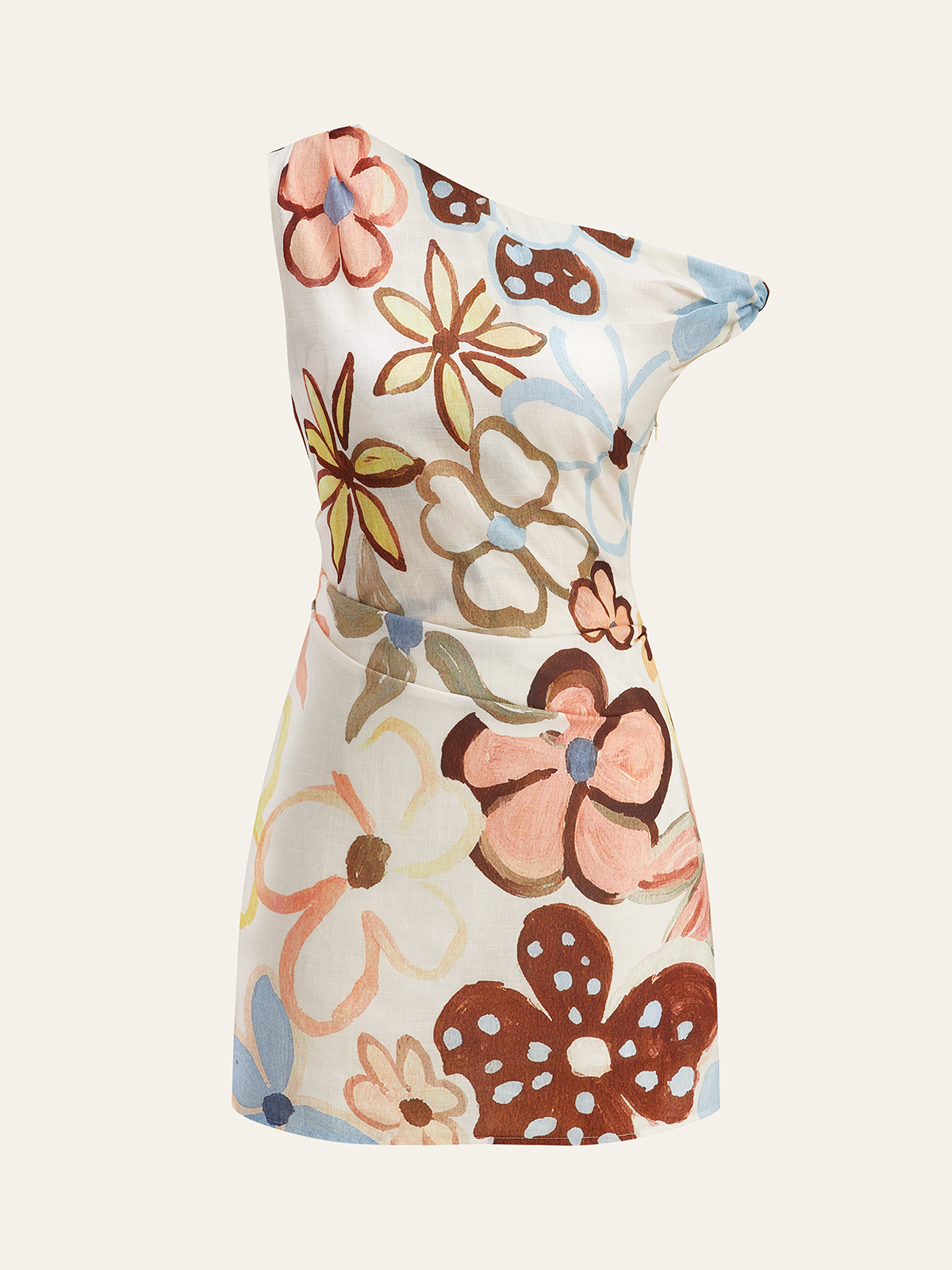Asymmetric Neck Belted Print Dress-Massicos
