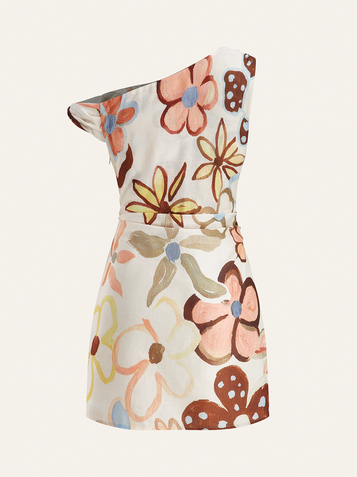 Asymmetric Neck Belted Print Dress-Massicos