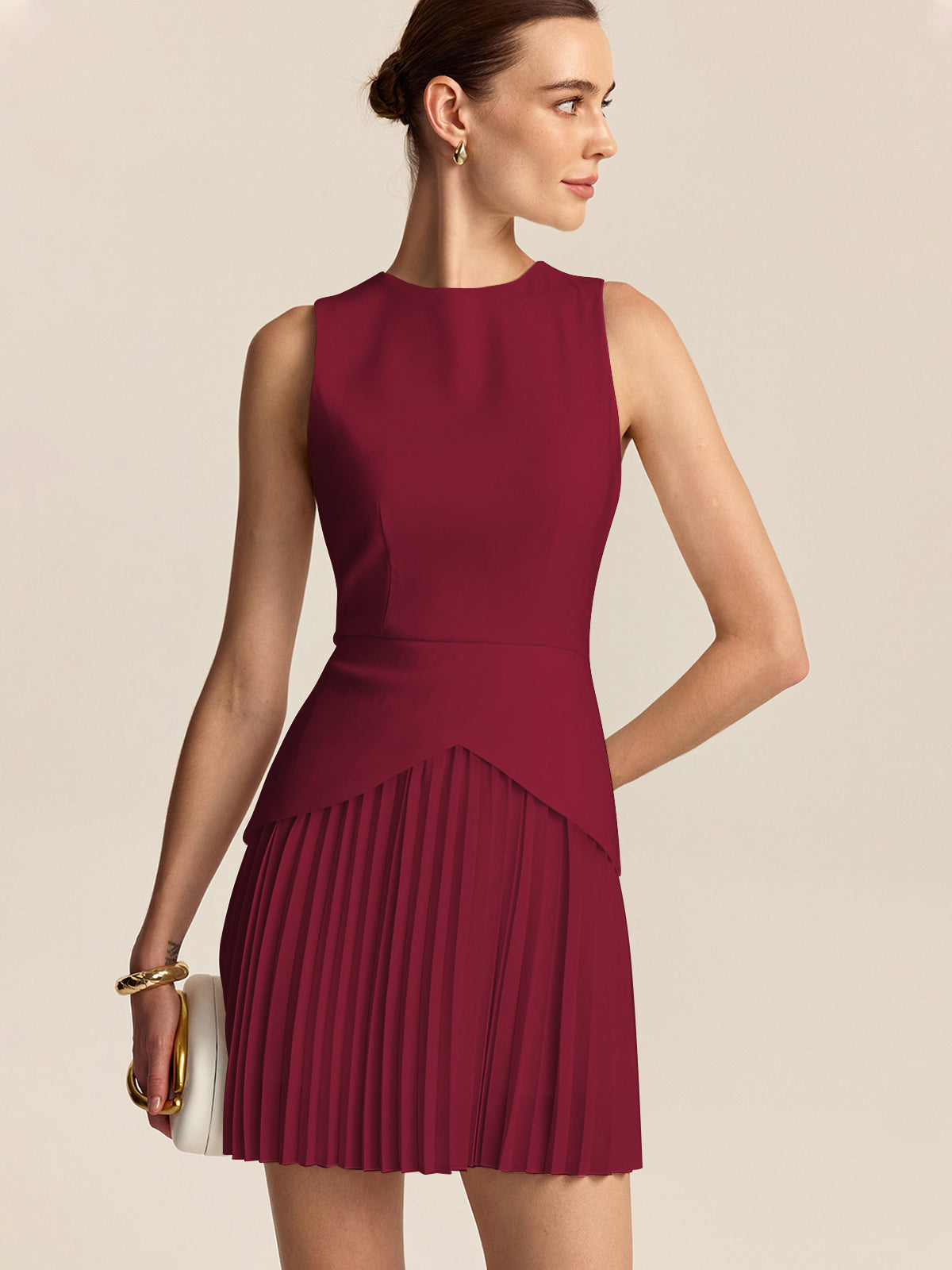 Pleated Hem Mini Dress-Massicos
