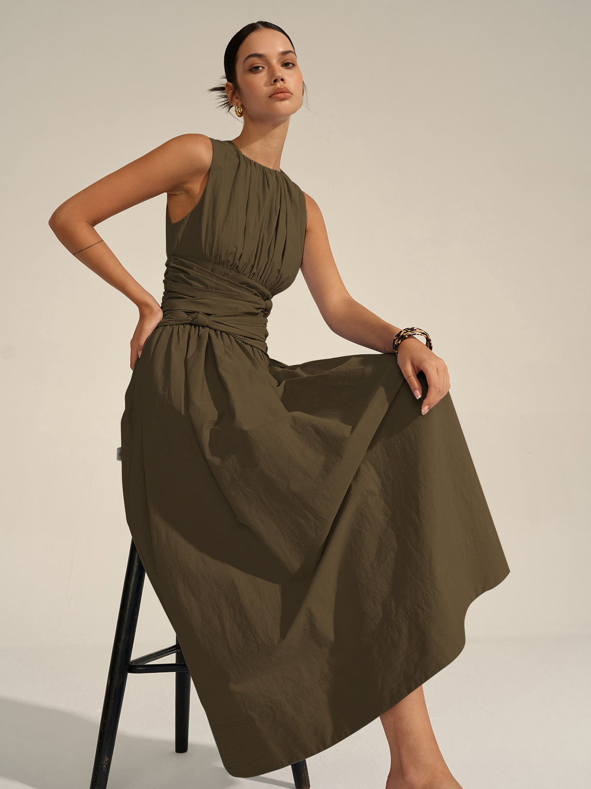 Ruched Waist Maxi Dress-Massicos