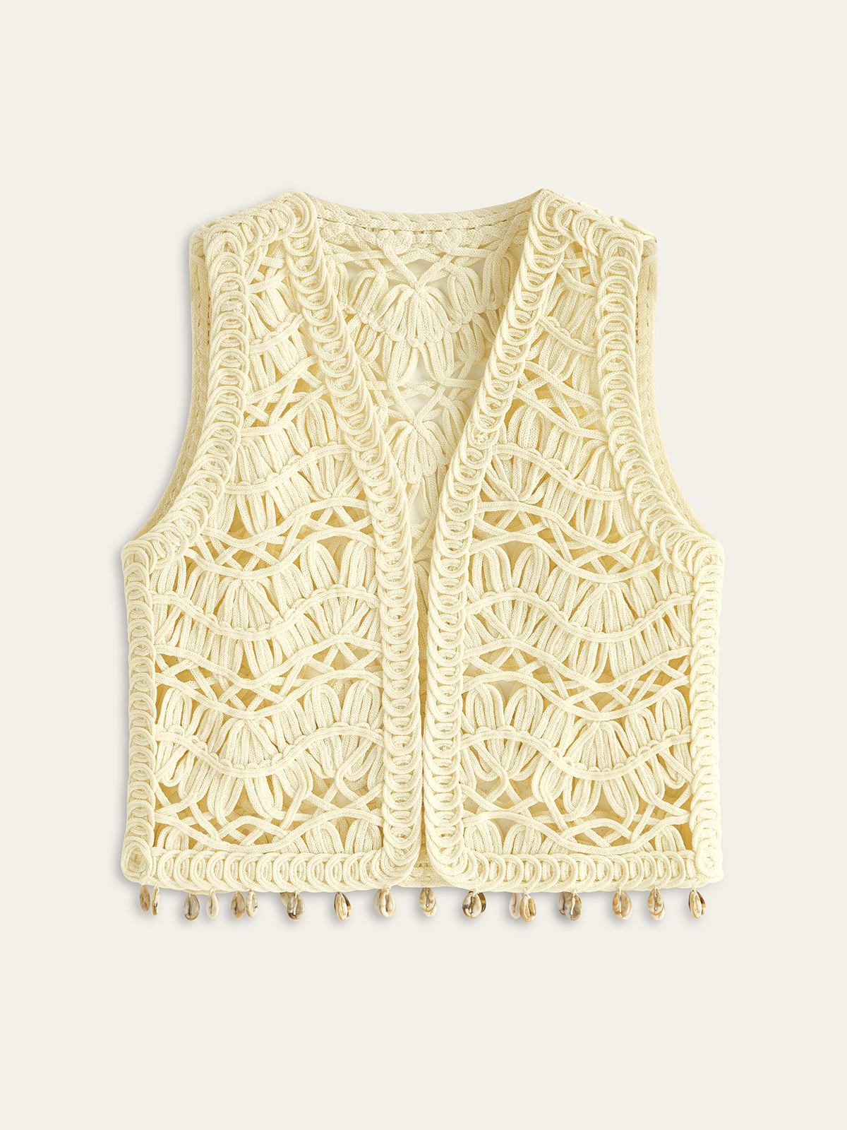Shell Embellished Crochet Vest-Massicos