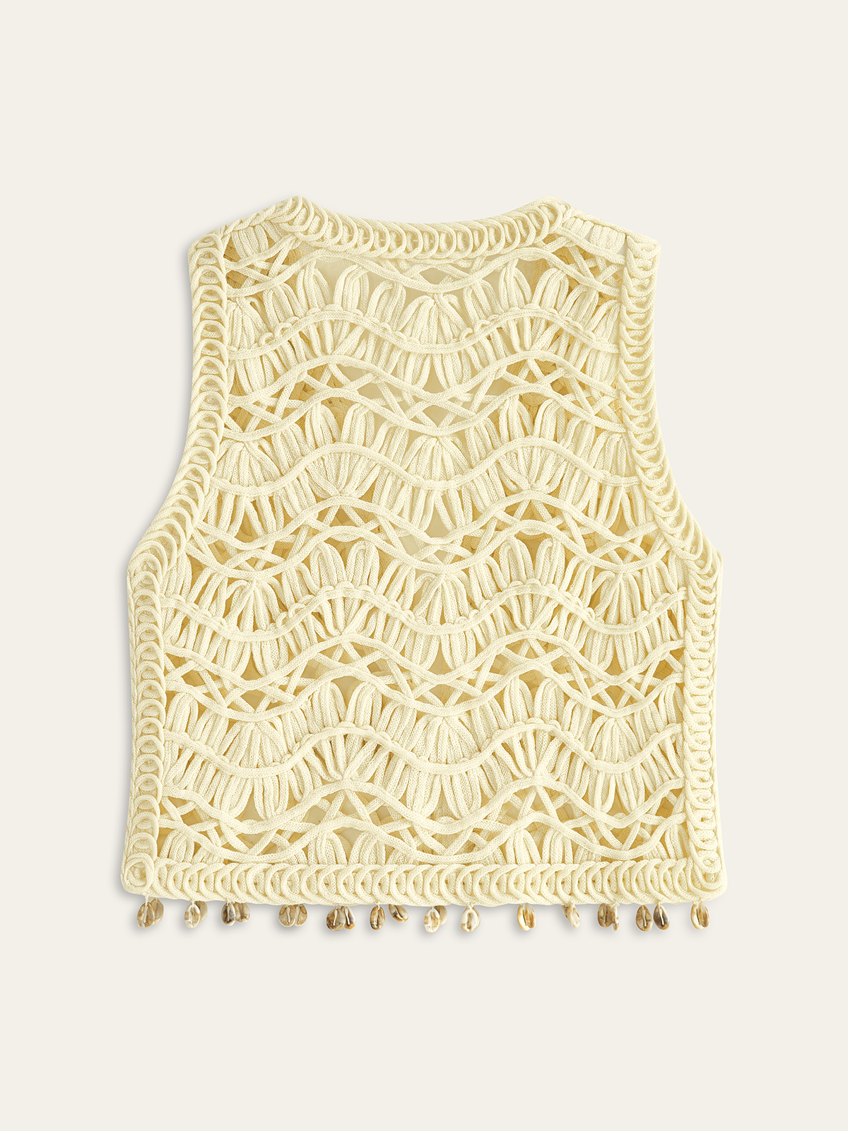 Shell Embellished Crochet Vest-Massicos