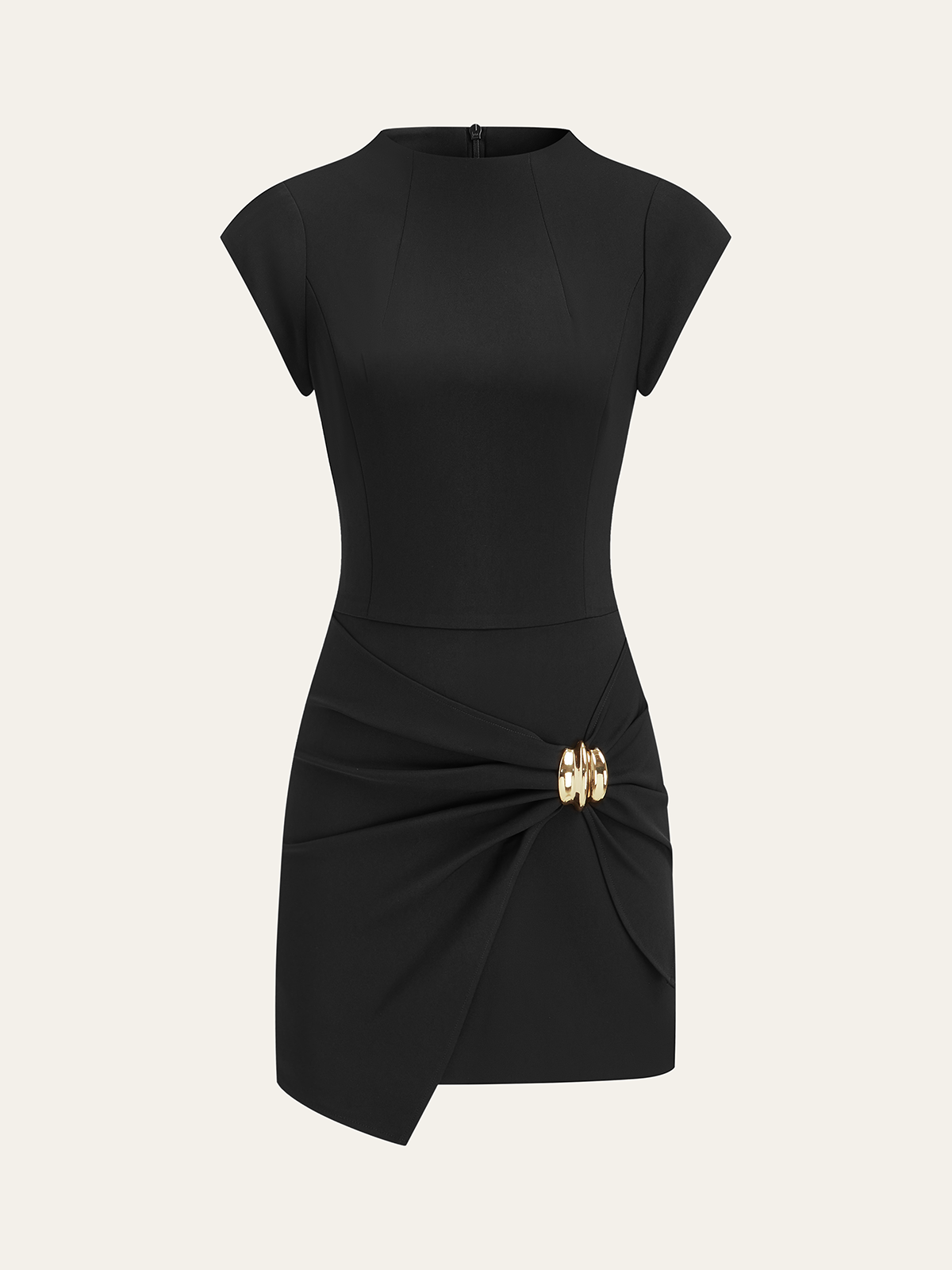 Mock Neck Mini Dress with Metal Buckle Detail-Massicos