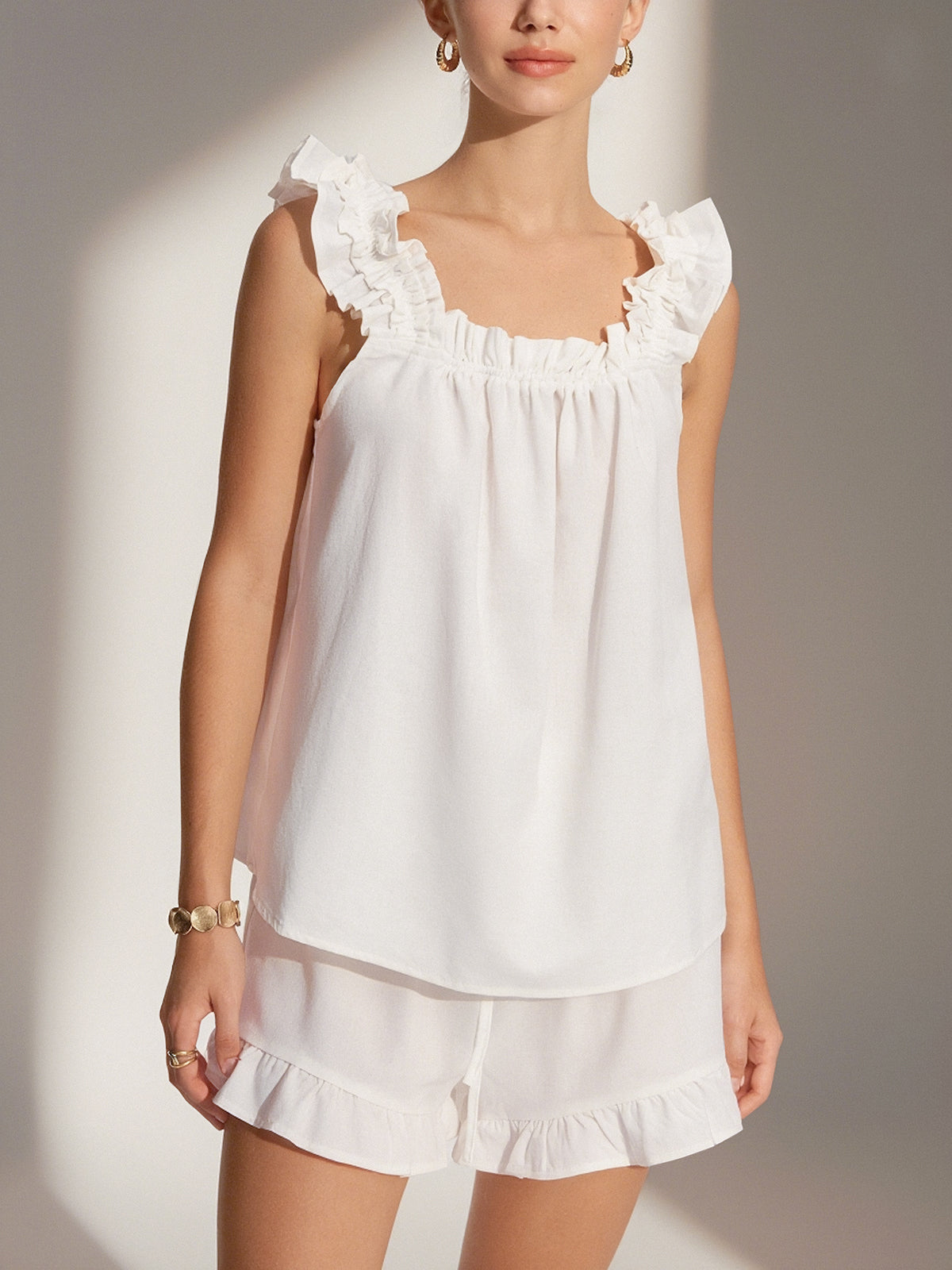 Pure Cotton Ruffle Shorts Set-Massicos
