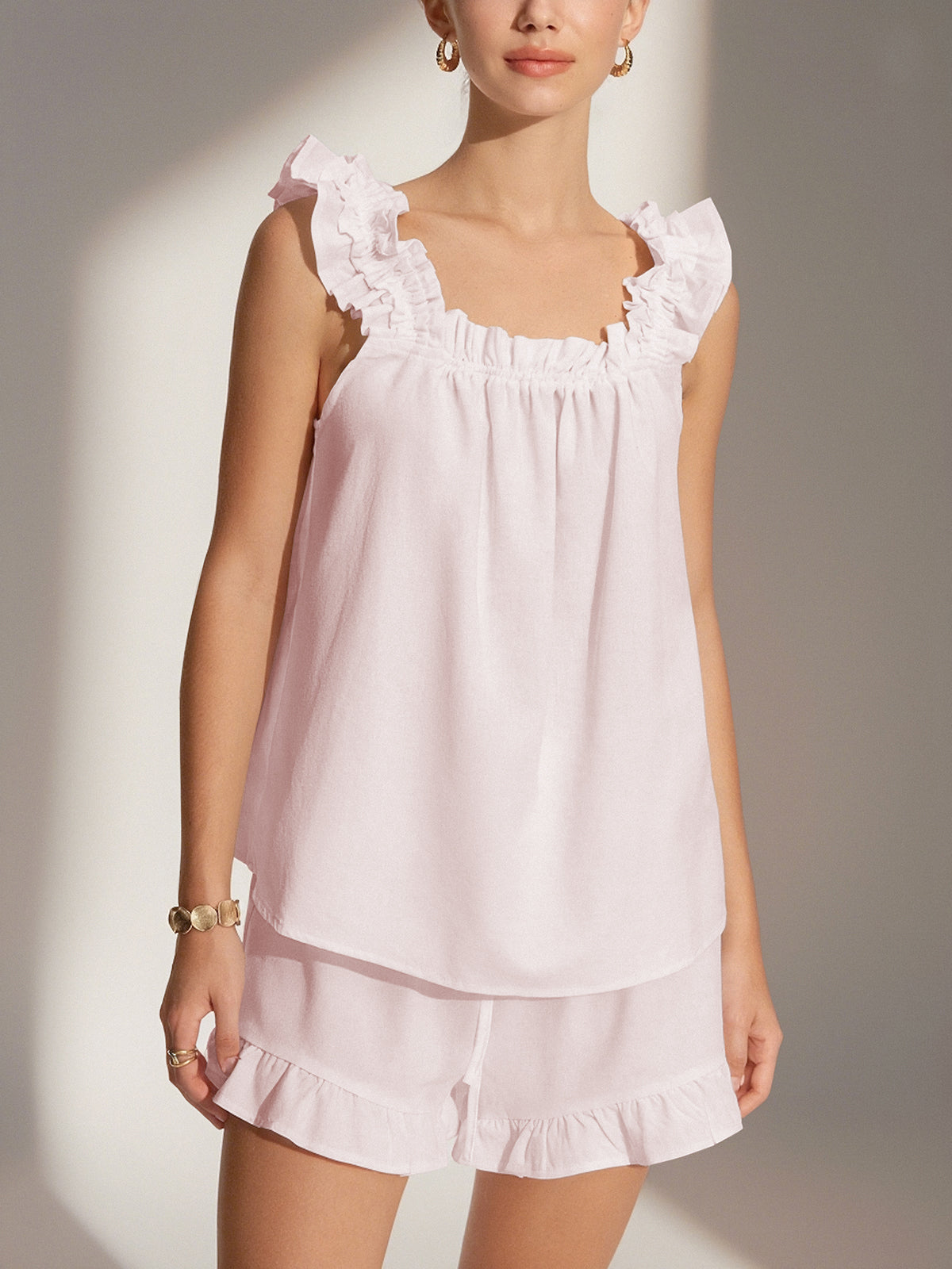 Pure Cotton Ruffle Shorts Set-Massicos