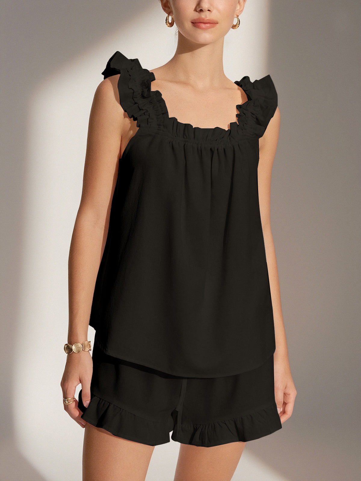 Pure Cotton Ruffle Shorts Set-Massicos