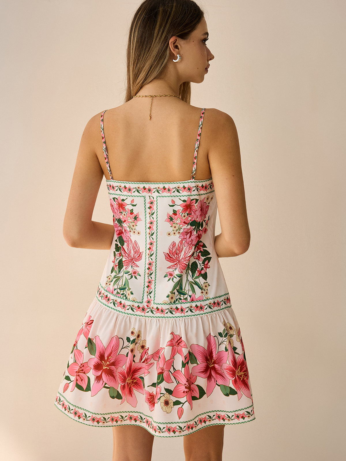 Floral Print Spaghetti Strap Mini Dress-Massicos