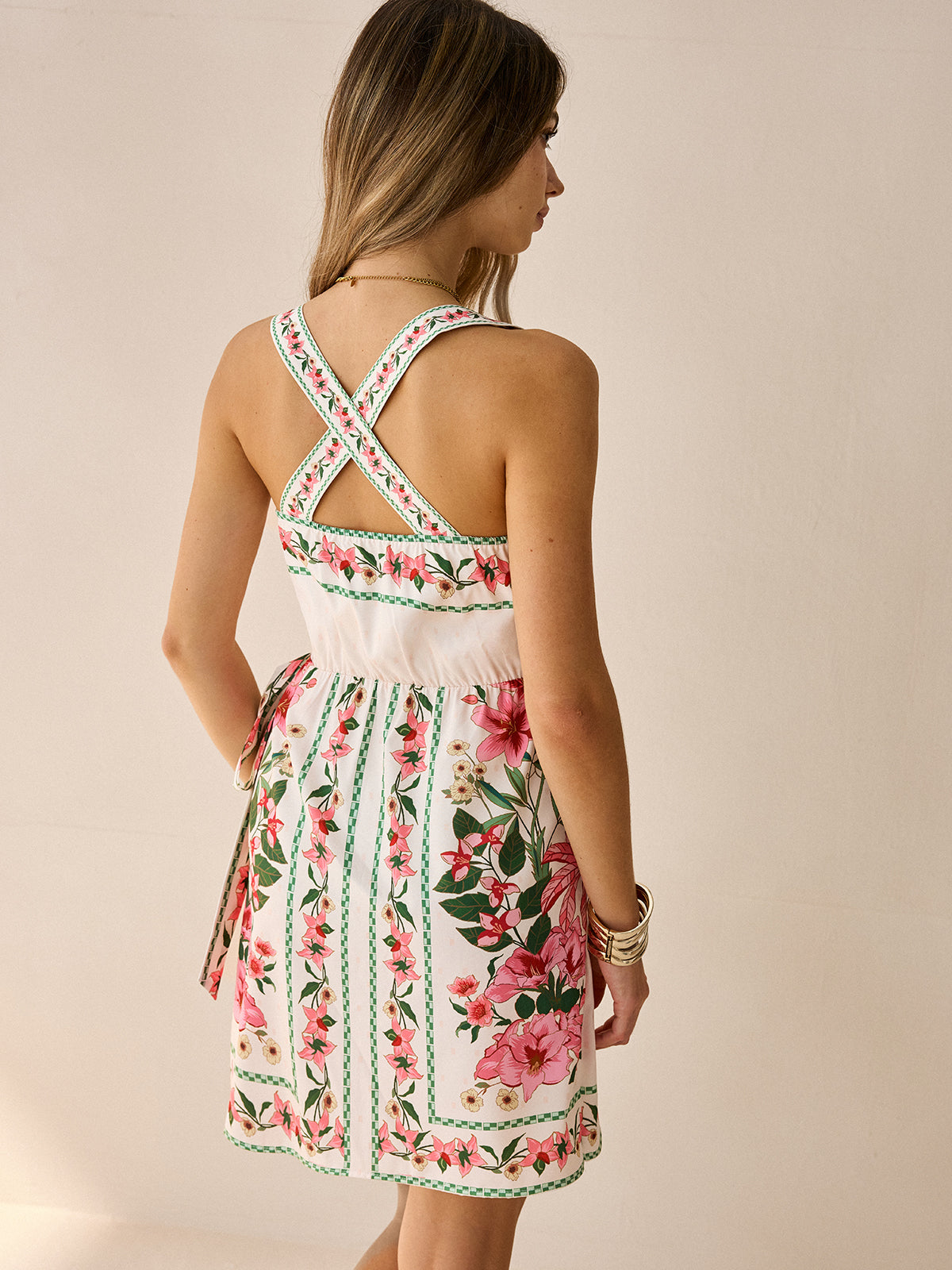 Floral Print Wrap Mini Dress-Massicos