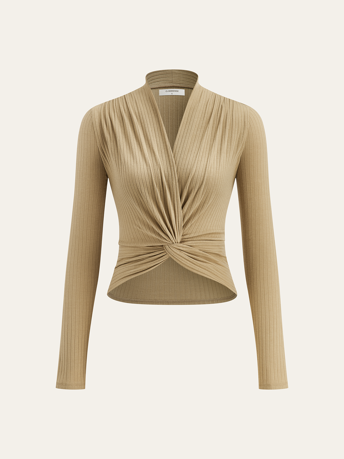 Ribbed Twist Front Long Sleeve Knit Top-Massicos