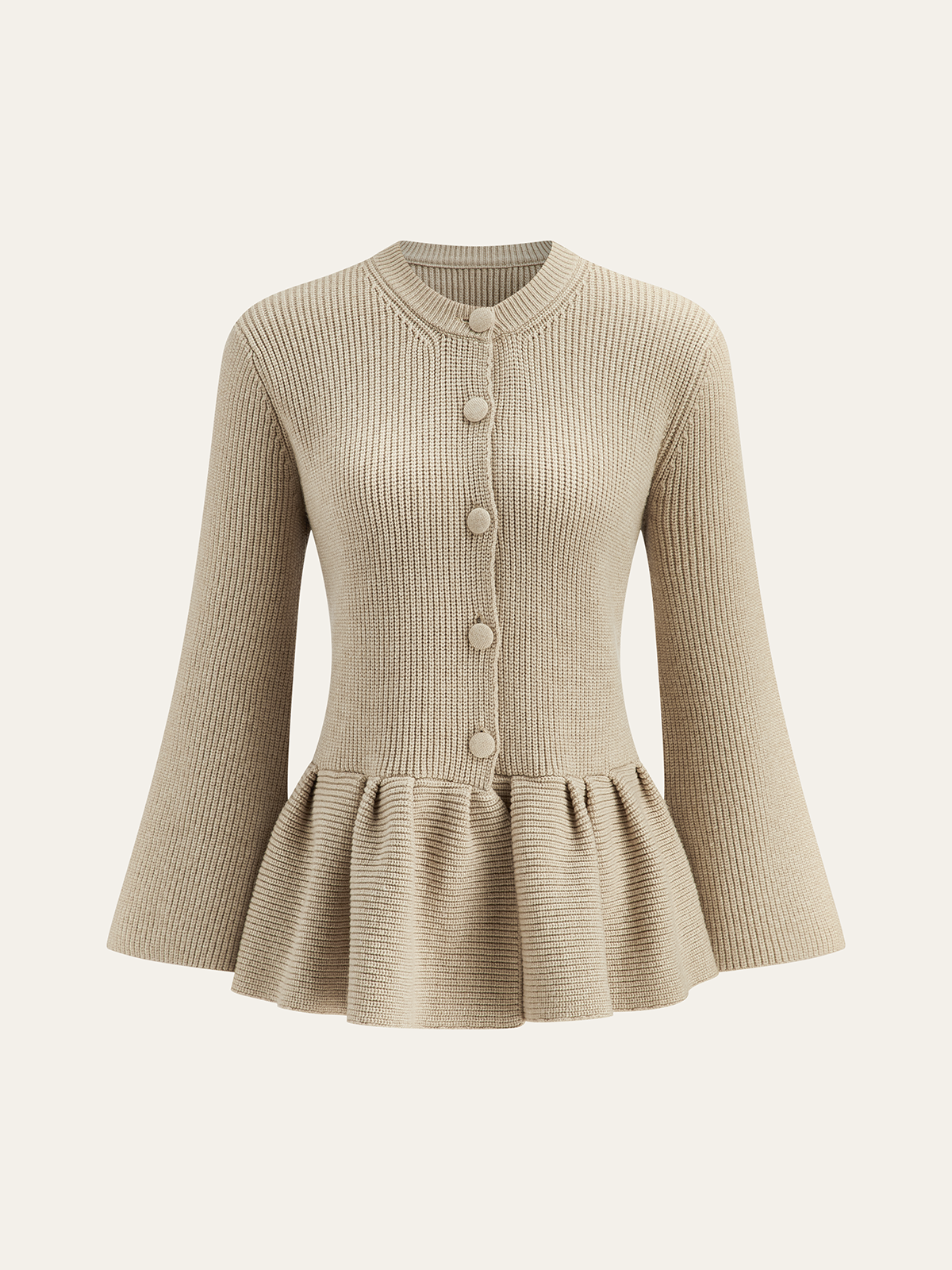 Wool-Blend Peplum Hem Cardigan-Massicos