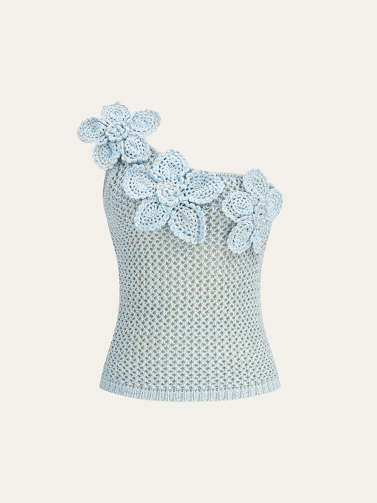 One-Shoulder Floral Crochet Knit Top-Massicos