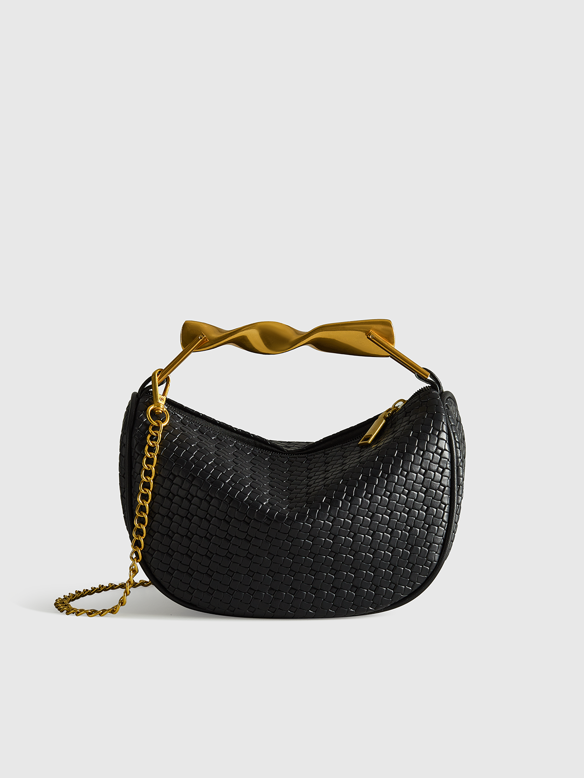 Textured PU Leather Bag with Chain Strap-Massicos