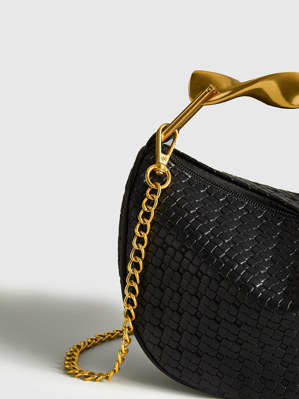 Textured PU Leather Bag with Chain Strap-Massicos