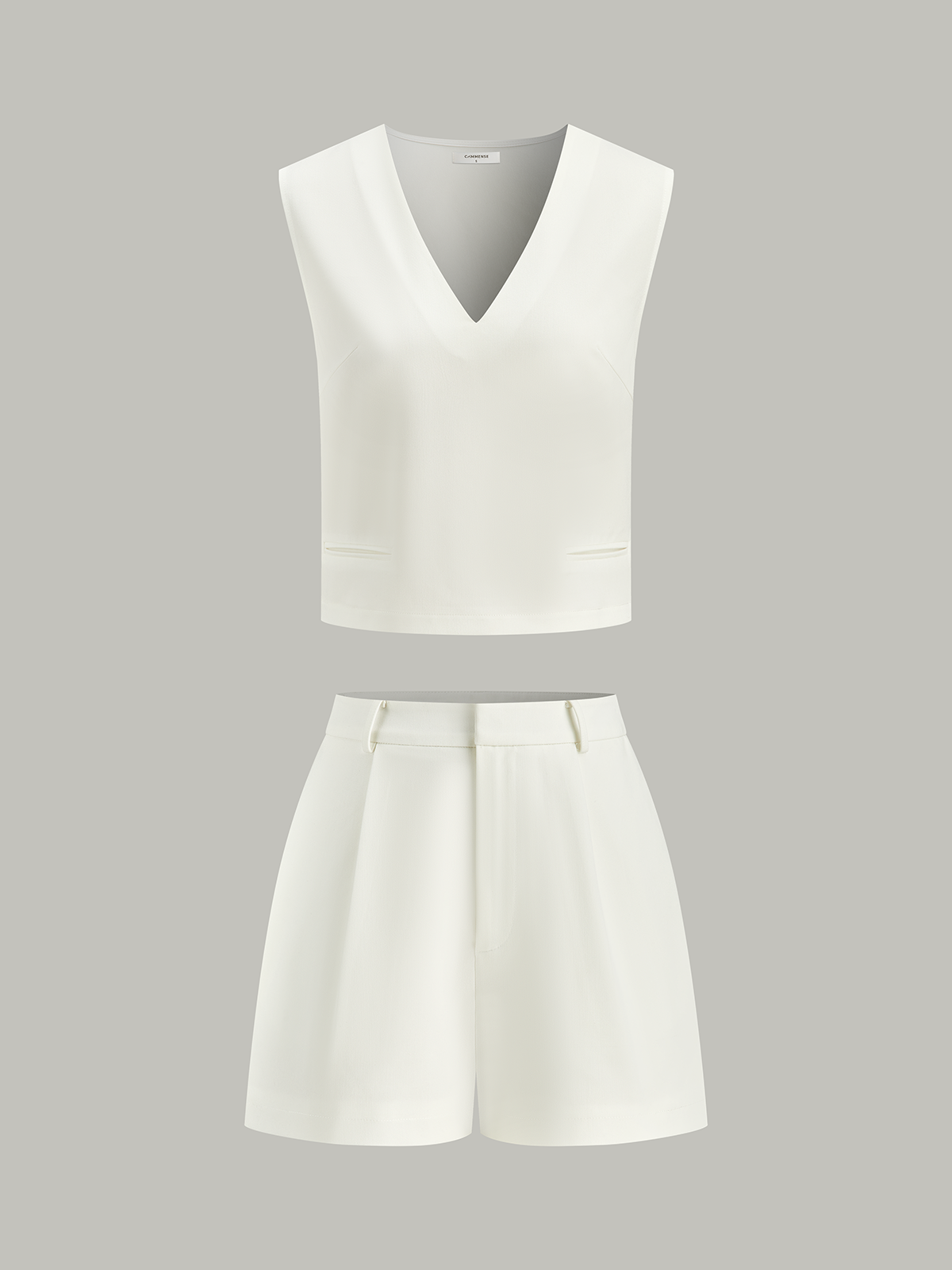 V-Neck Pocketed Top and Pleated Shorts Set-Massicos