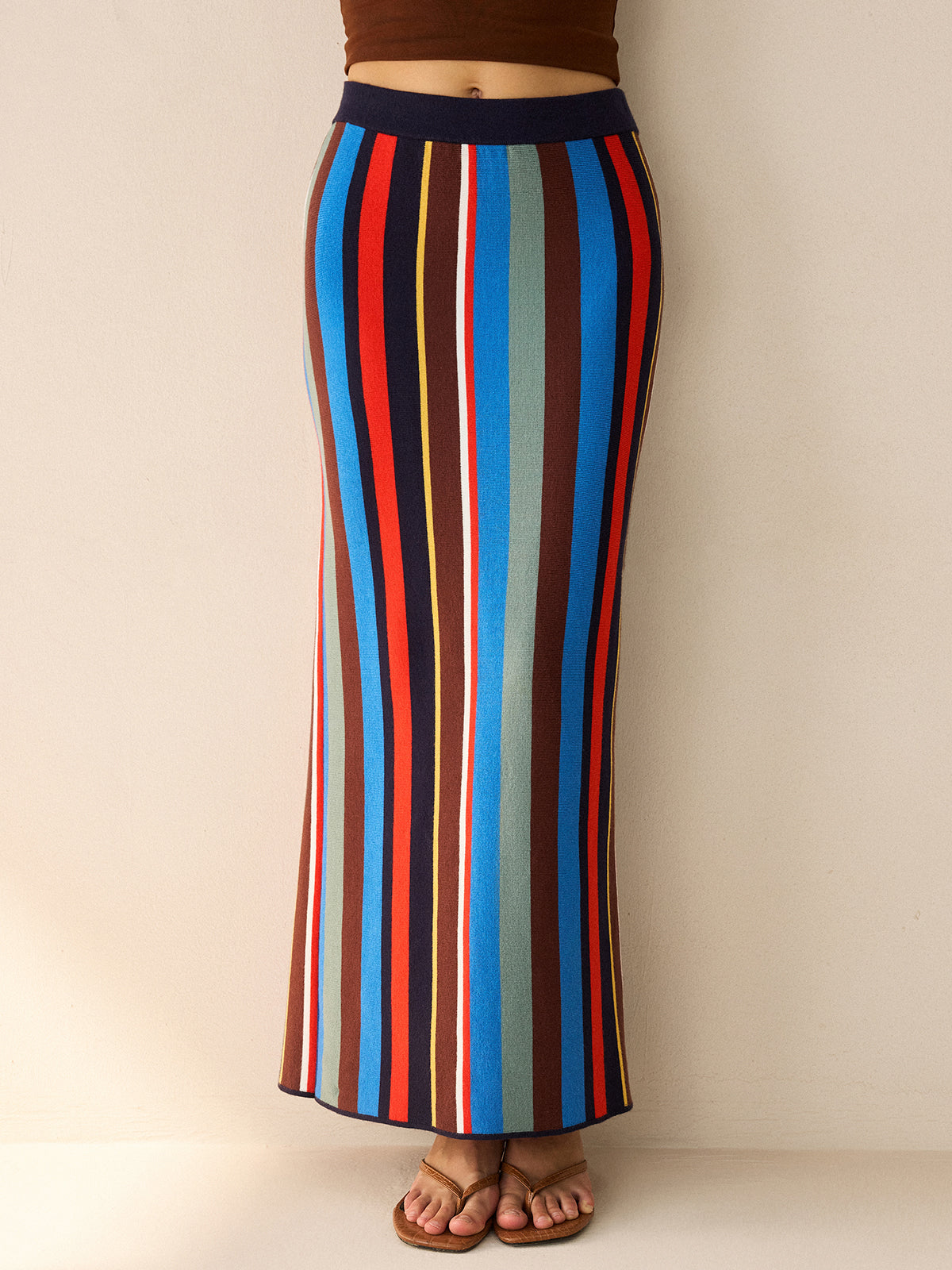 Colorful Striped Knit Maxi Skirt-Massicos