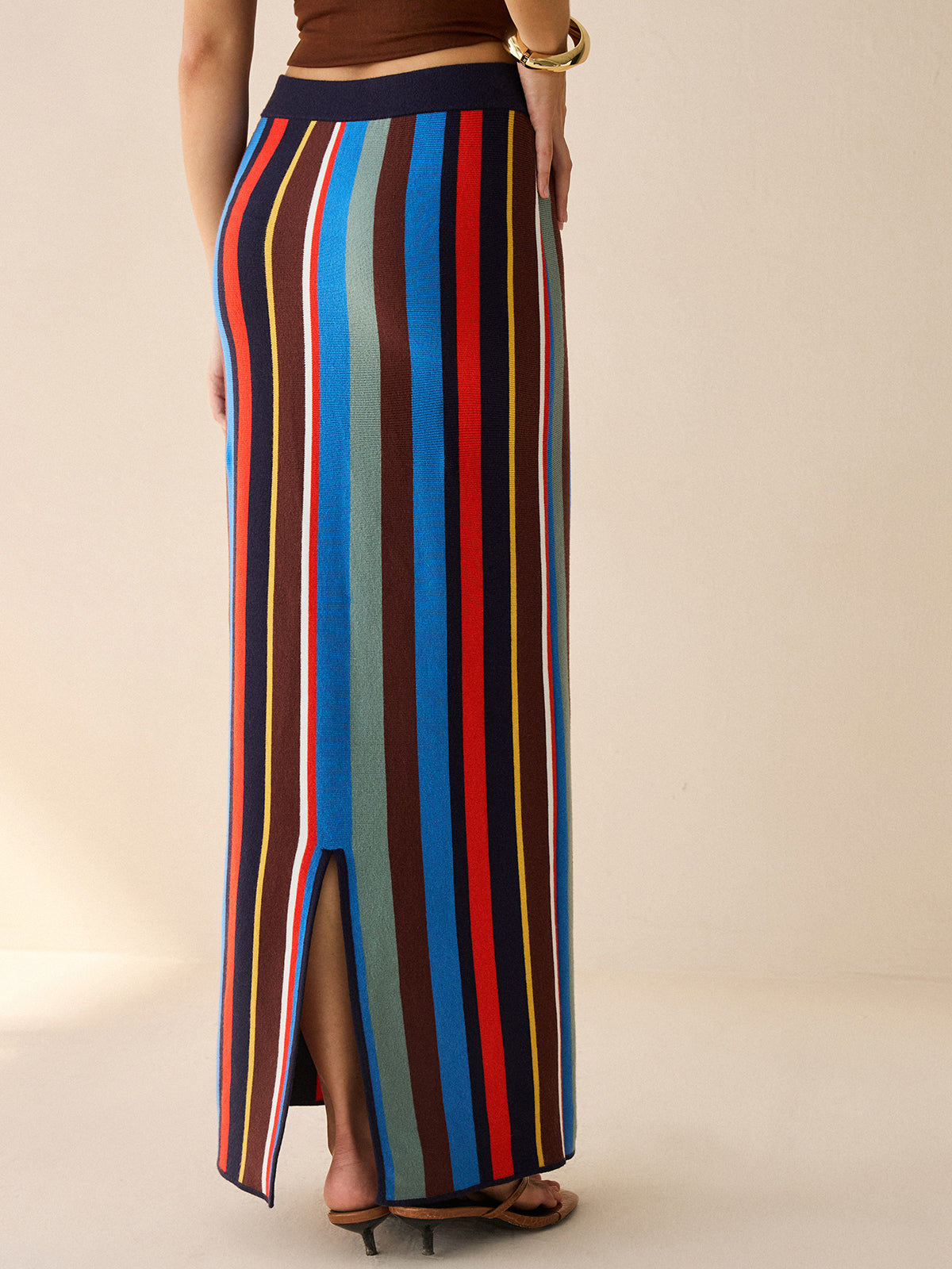 Colorful Striped Knit Maxi Skirt-Massicos