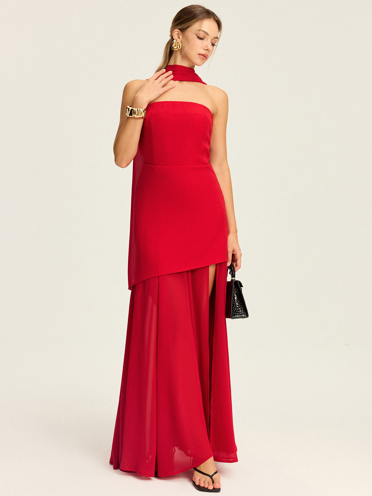 Strapless High-Slit Maxi Dress-Massicos