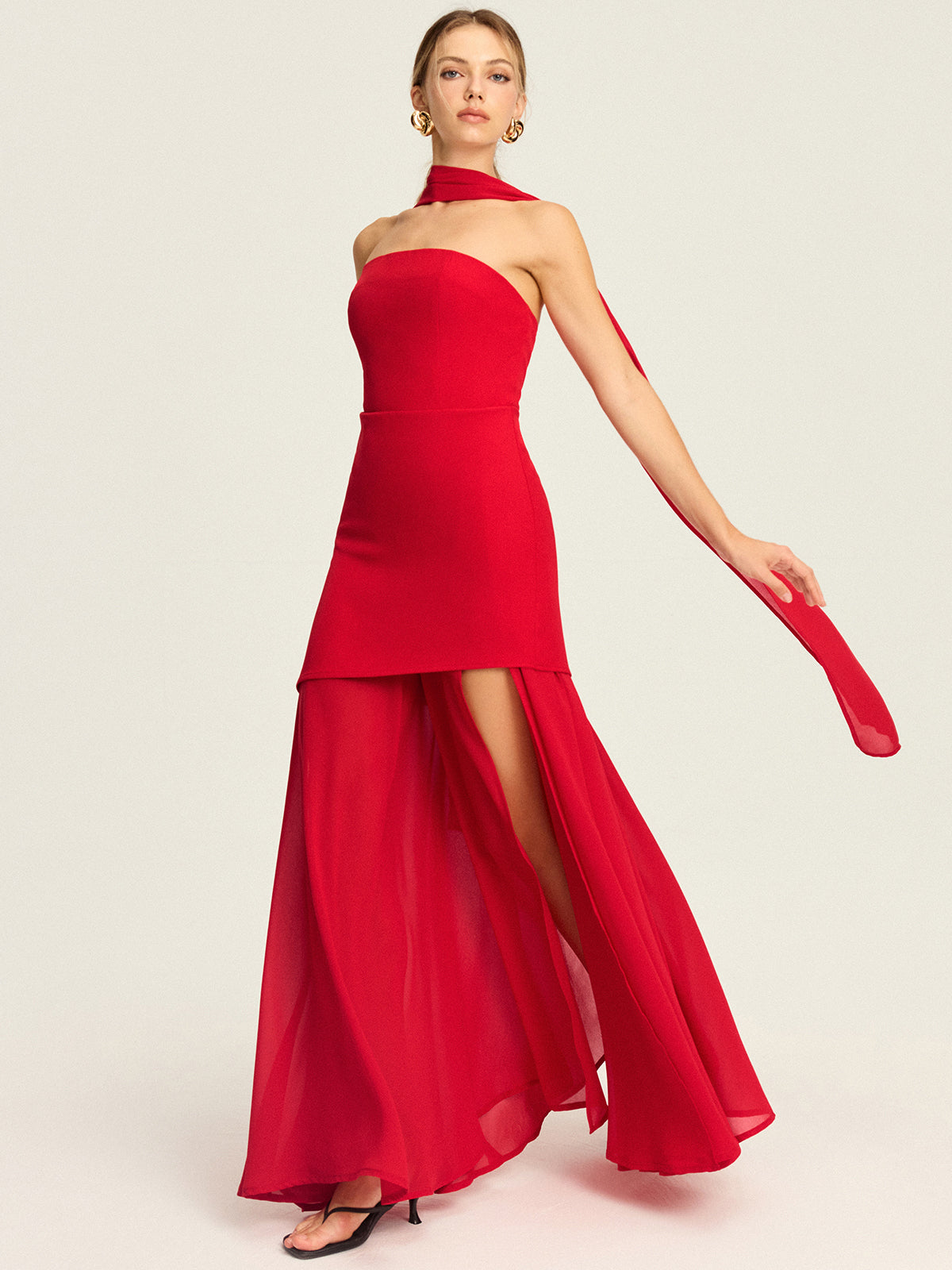 Strapless High-Slit Maxi Dress-Massicos
