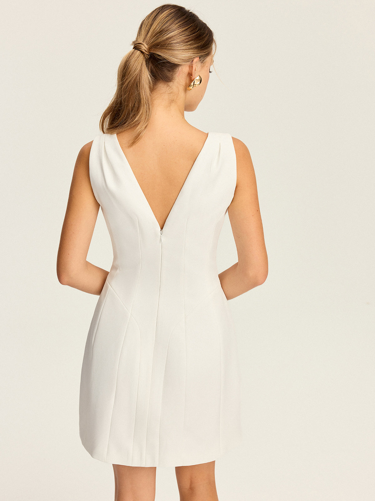 V-Neck Pleated Mini Dress-Massicos
