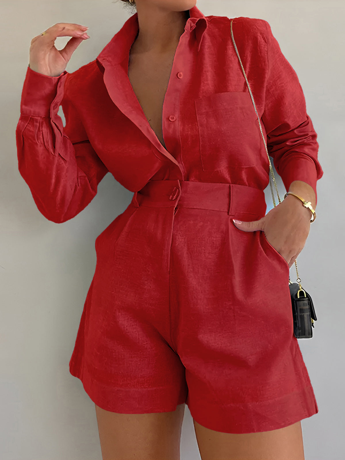 Long Sleeve Loose Shorts Set-Massicos